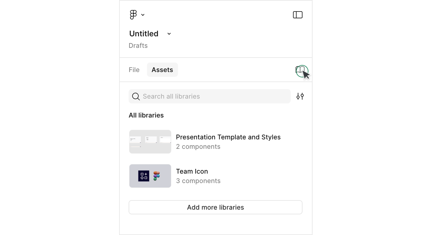 Screenshot of navigating to Figma assets panel