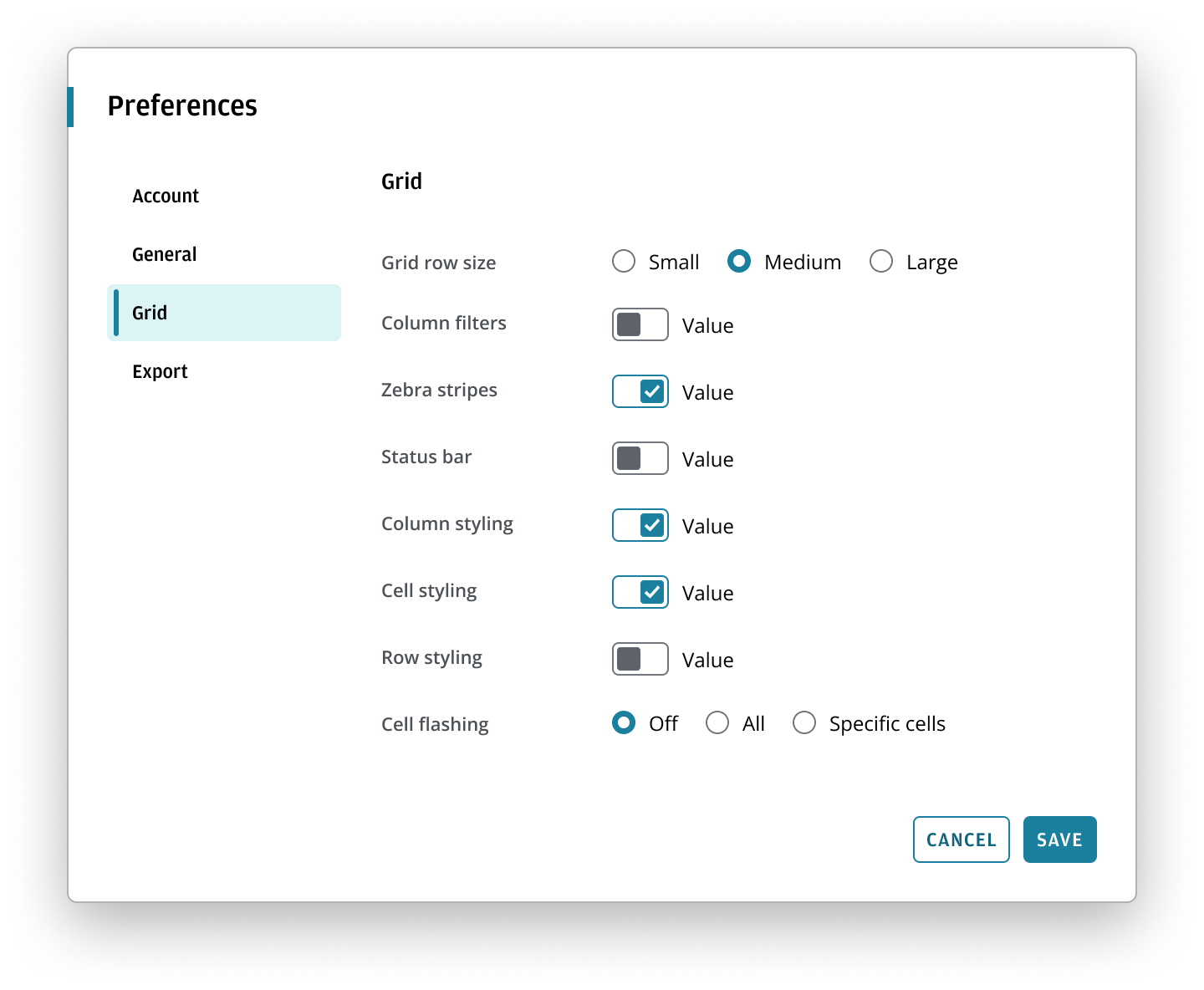 Preferences dialog example
