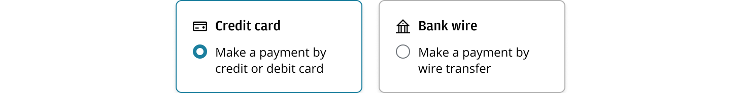 Selectable cards with radio buttons.